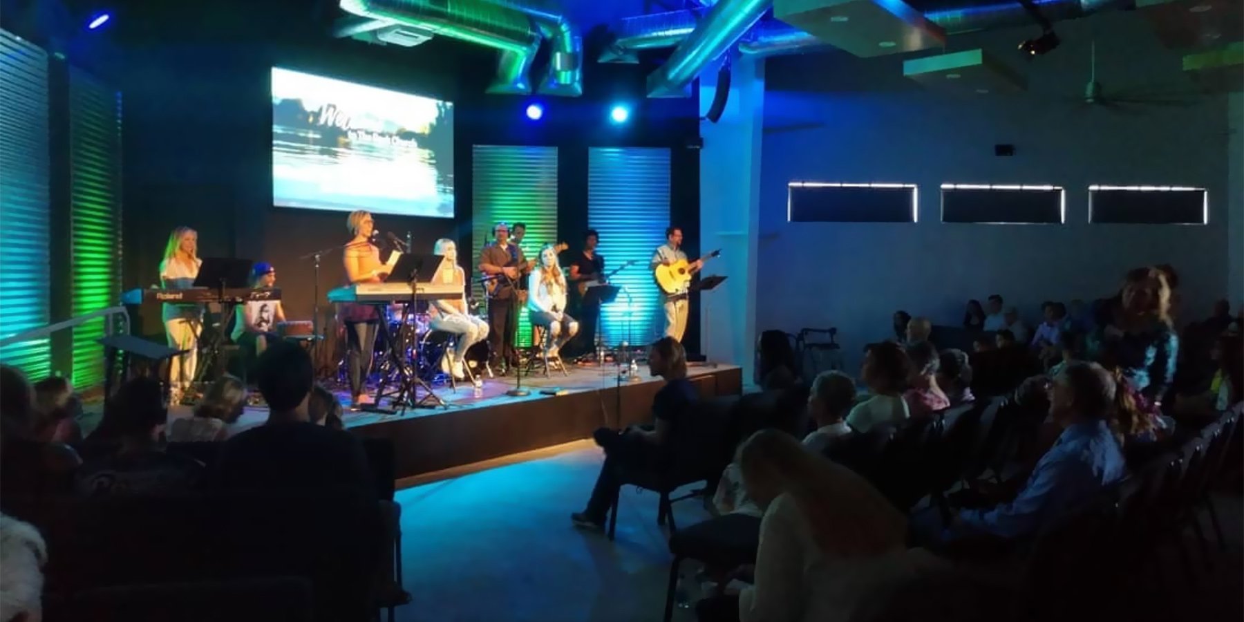  Worship team in front of local non-denominational church 