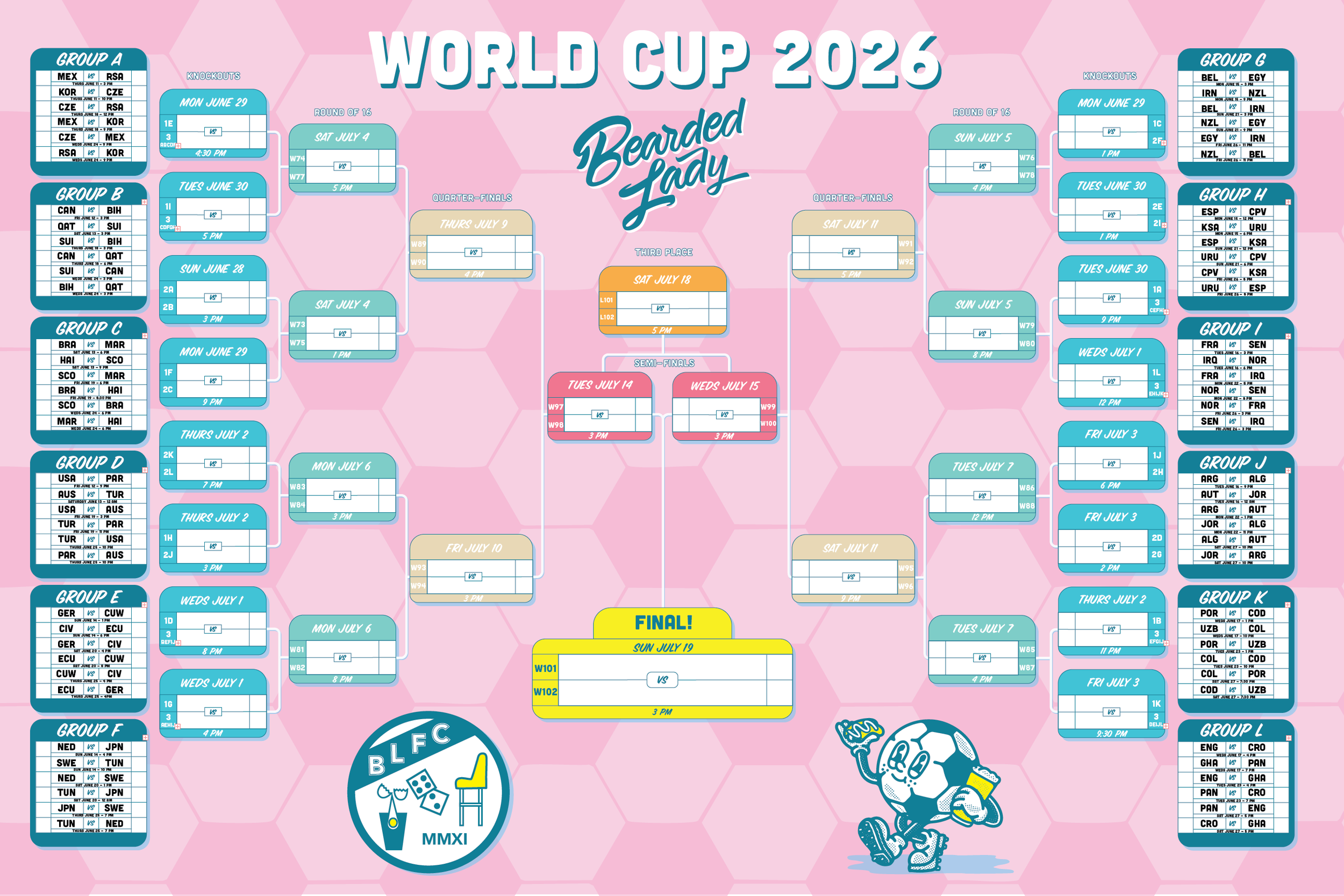 2026 FIFA World Cup Bearded Lady Wall Chart PDF Print at Home