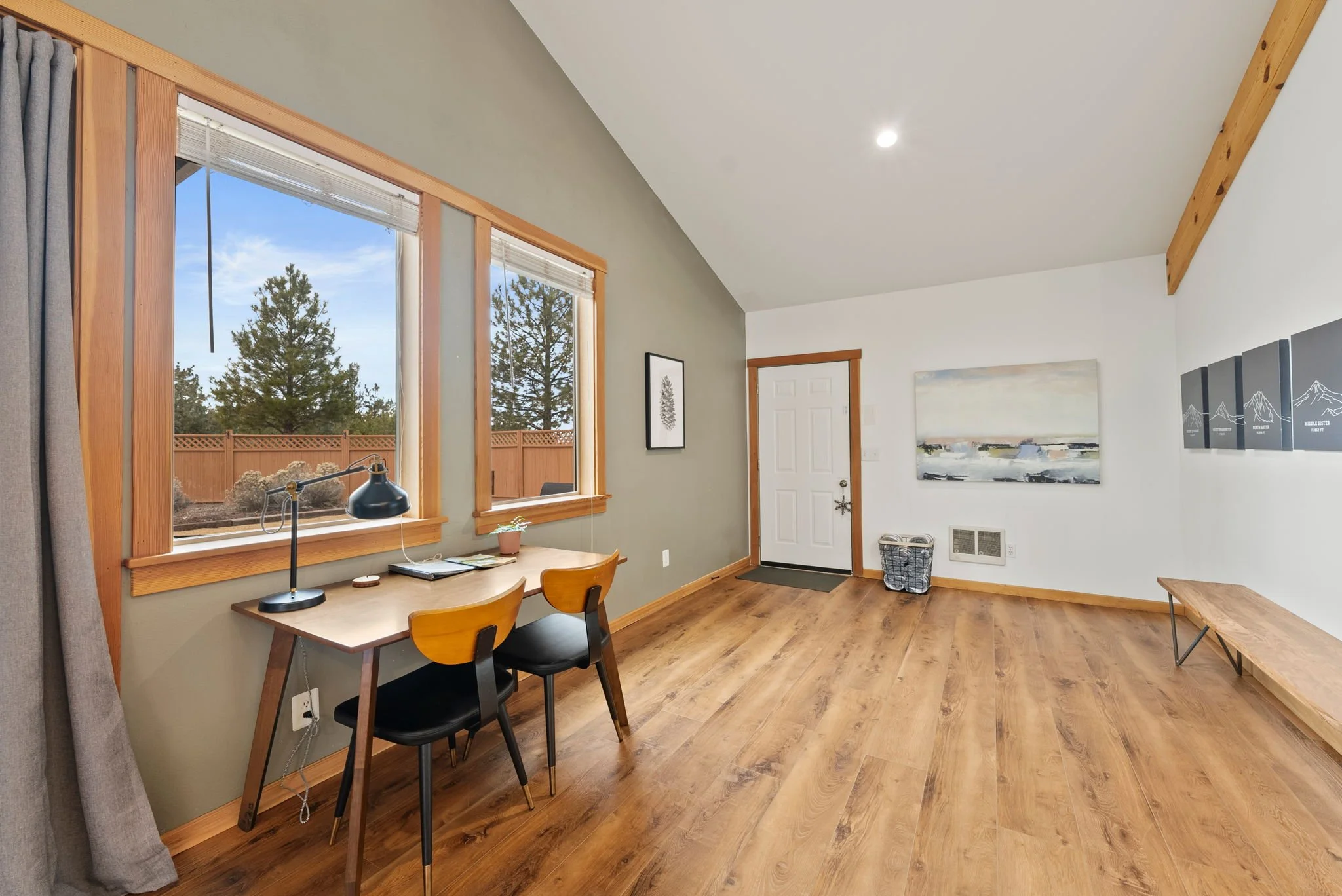 Photo of the puzzle table and one of the three work spaces. Also the exit to the hot tub. 