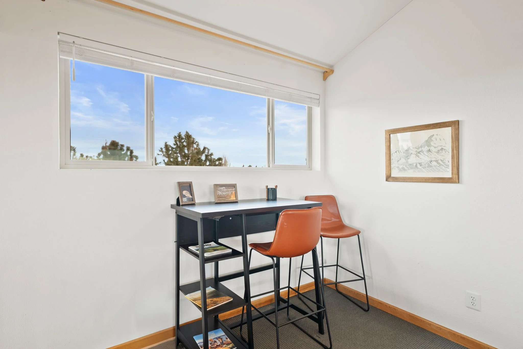 Work space in the loft overlooking Black Butte, Mt Jefferson and Mt Washington