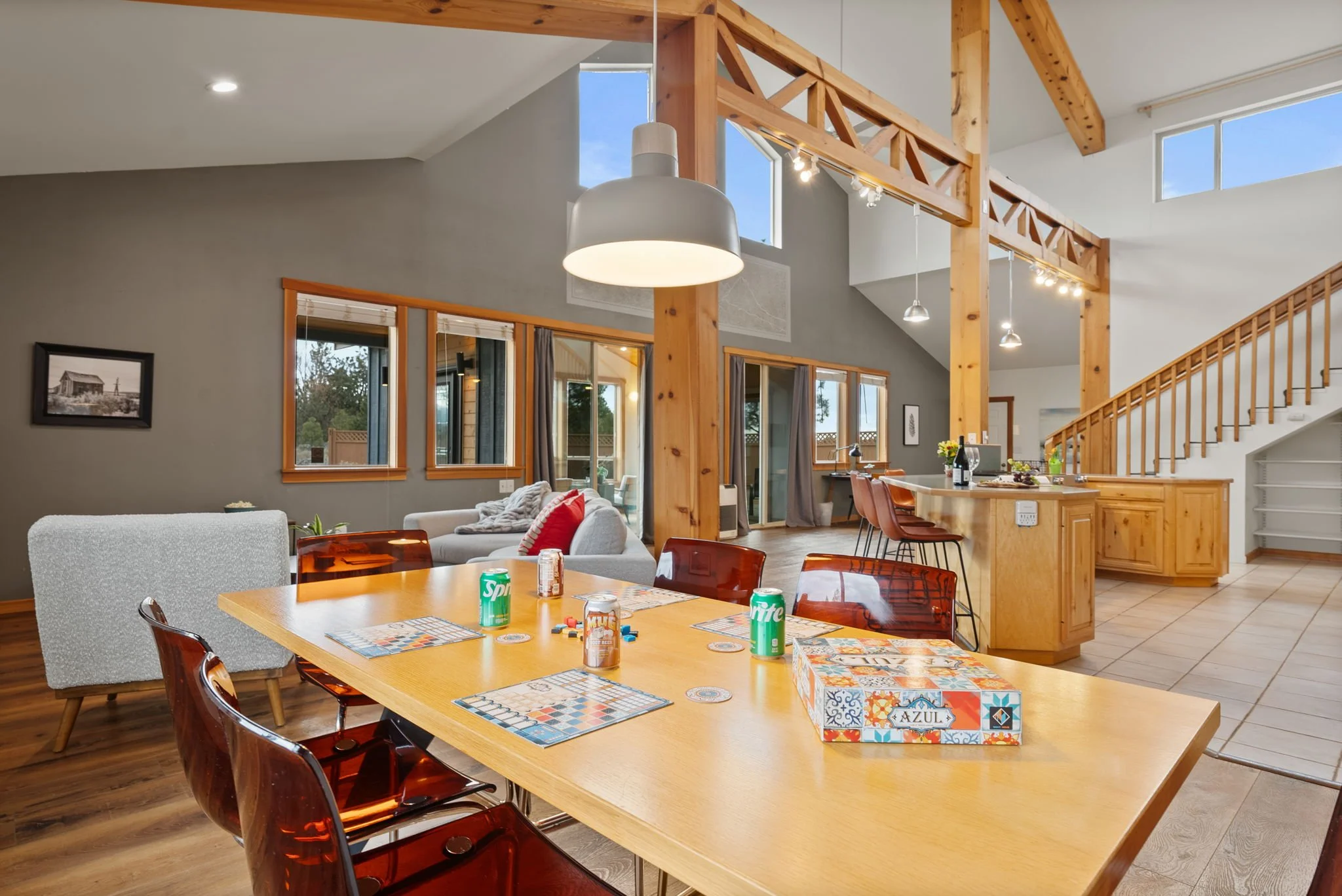 Images showing the dining table with a board game mid-play