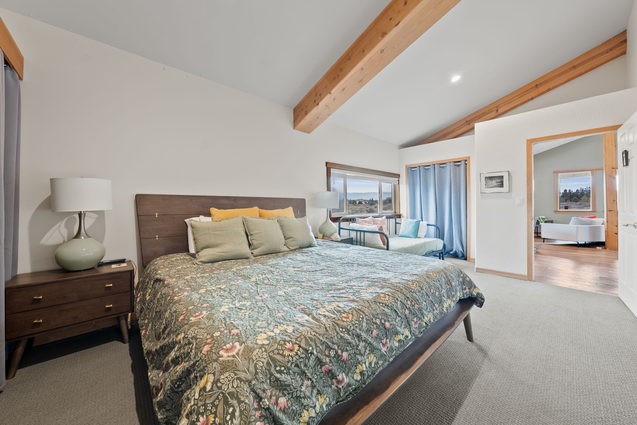 Primary bedroom looking out to the Great Room