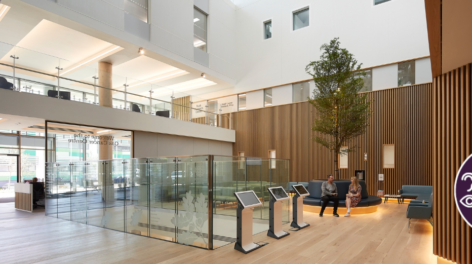 Etched glass balustrading at the Royal Marsden Hospital's new Oak Cancer cetnre