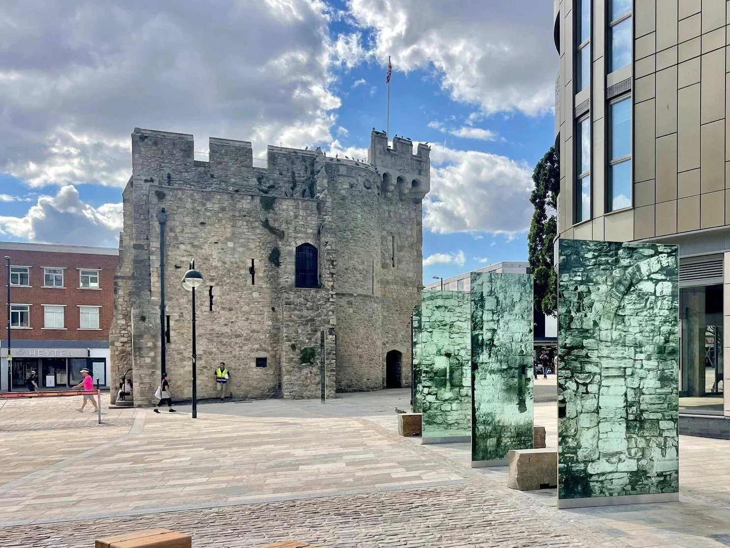 Bargate Southampton screen printed freestanding glass panels