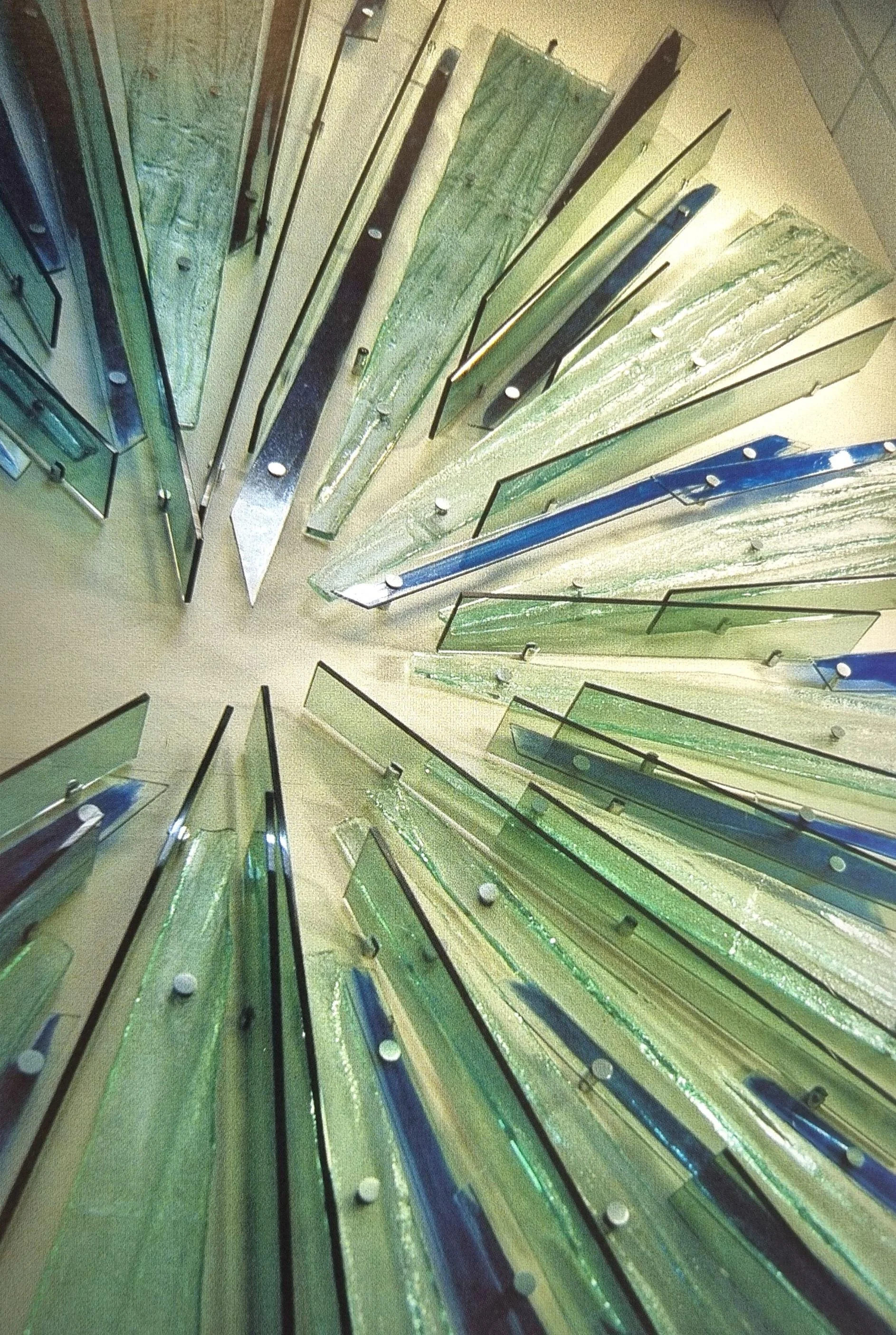 Glass fins arranged into a burst sculpture for a local hospital.