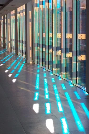 Charing Cross Road, London. Dichroic glass fins