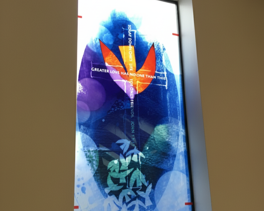 Screenprinted stained glass window