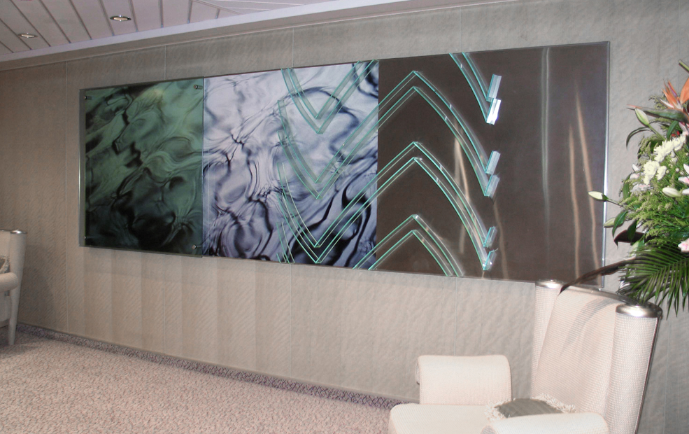 Cruise liner artwork curved and etched glass