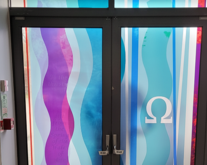 Coloured glass church doors