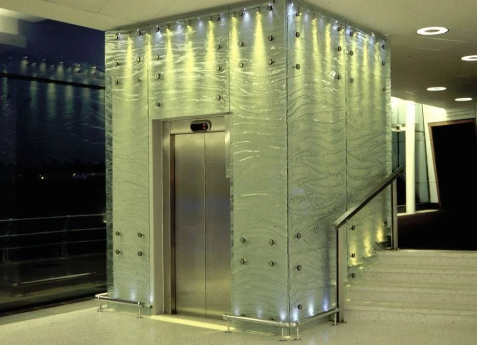 slumped glass wall lift shaft