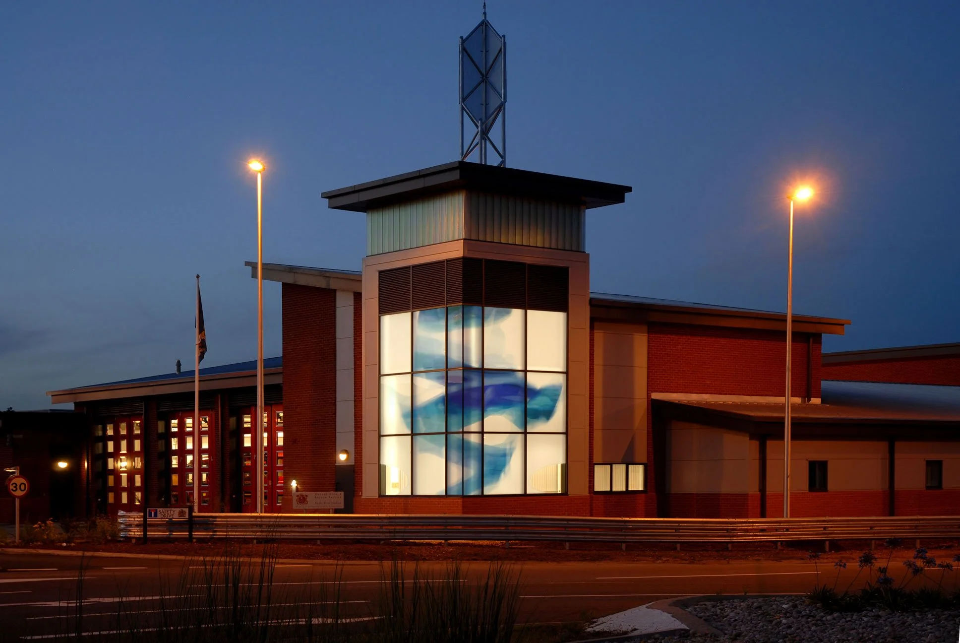 Screen printed coloured glass facade