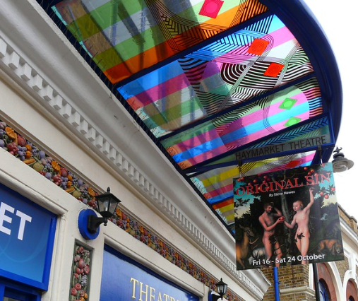 Haymarket Theatre canopy designed by Sasha Ward using silk screen printed transparent enamels