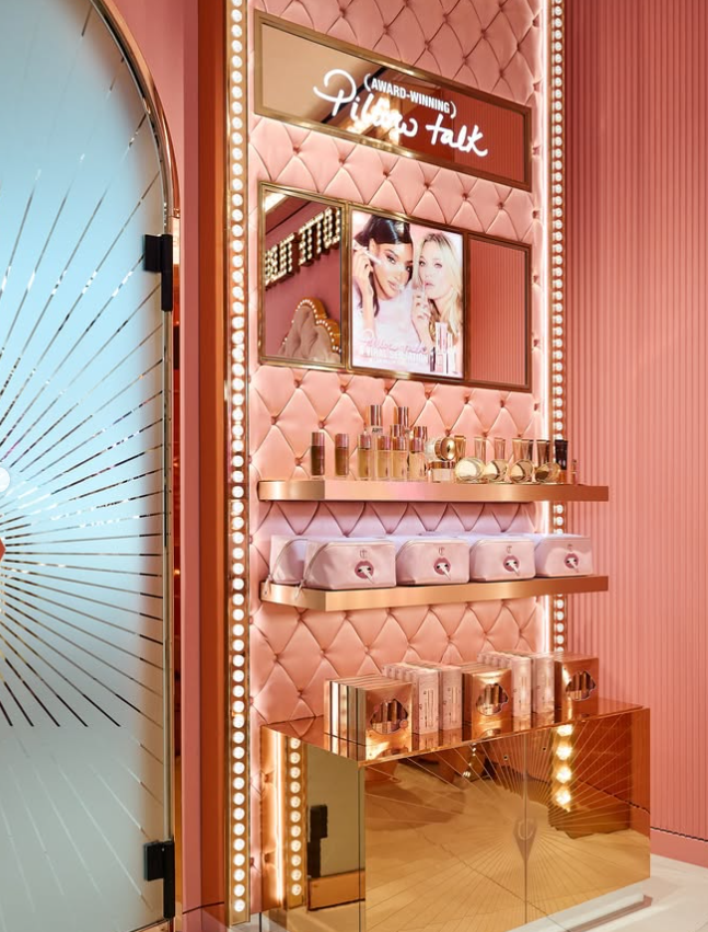 Sandblasted rose gold mirror for make up display