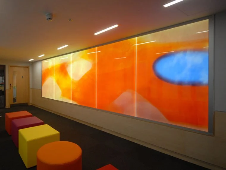 St Clares Oxford illuminated glass corridor
