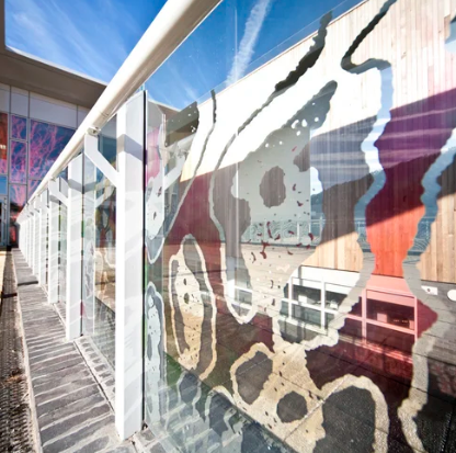 Cowbridge school glass balustrades designed by Catrin Jones.