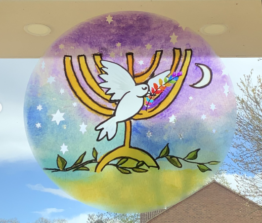 Digitally printed synagogue window designed by James Cockerill of HALTGlass