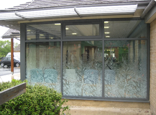 Catrin Jones Bourton on the Water screen printed double glazed units.