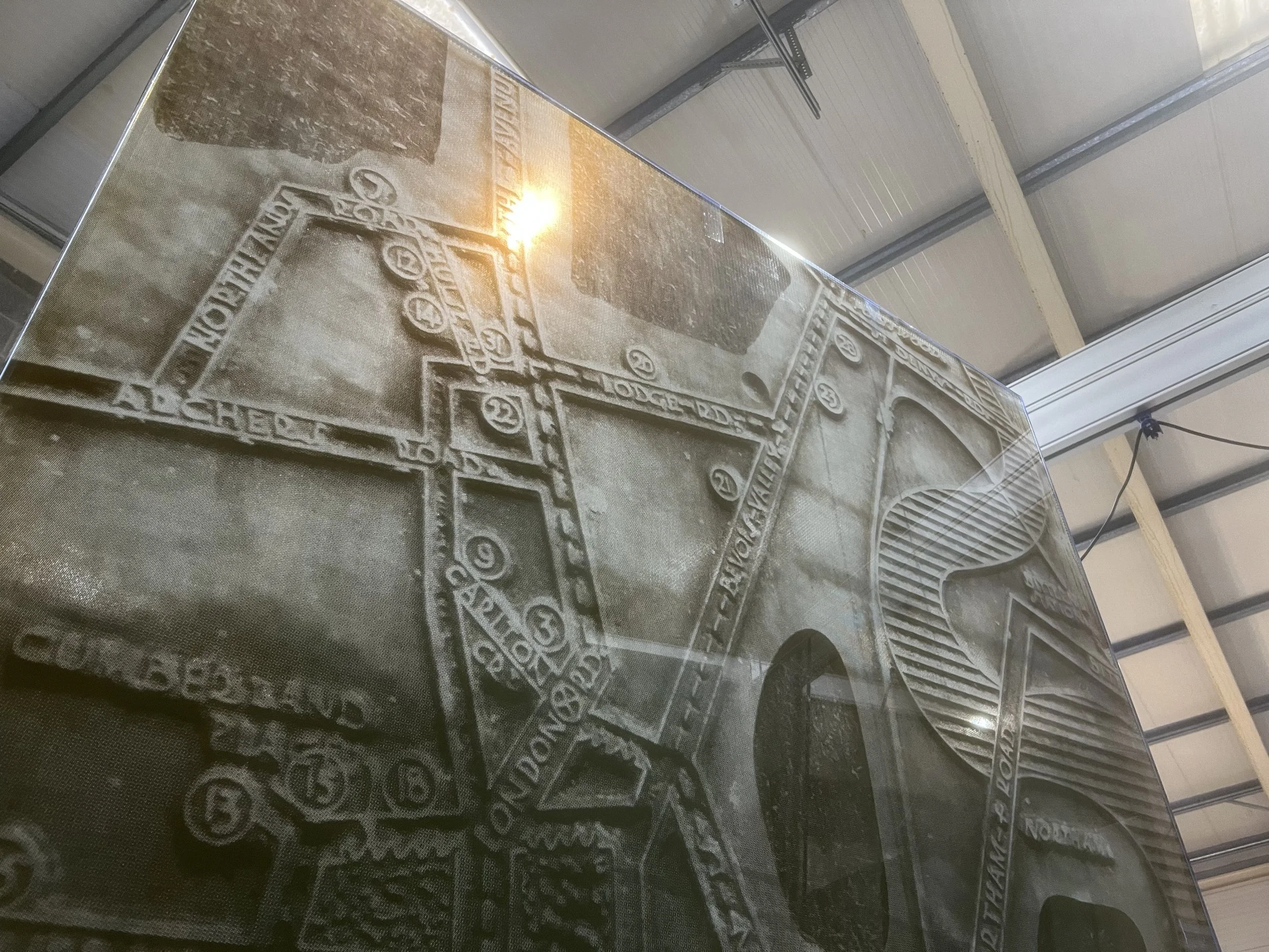 Screenprinted and etched panel ready for the new Bargate development in Southampton