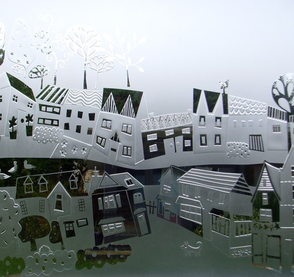 Caroline Rees sandblasted window design in different depths
