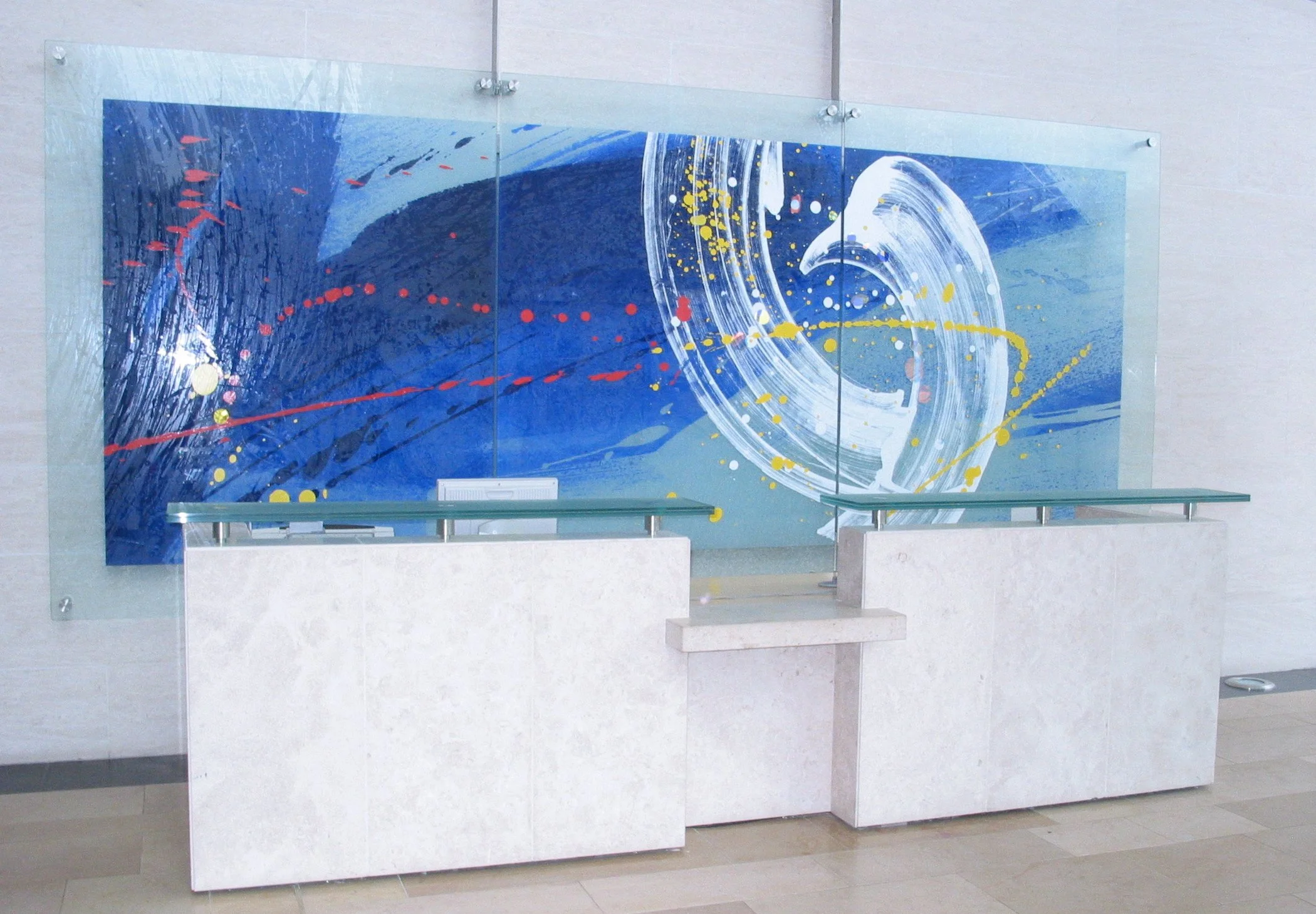 Centrica reception etched and screenprinted reception wall by Graham Jones