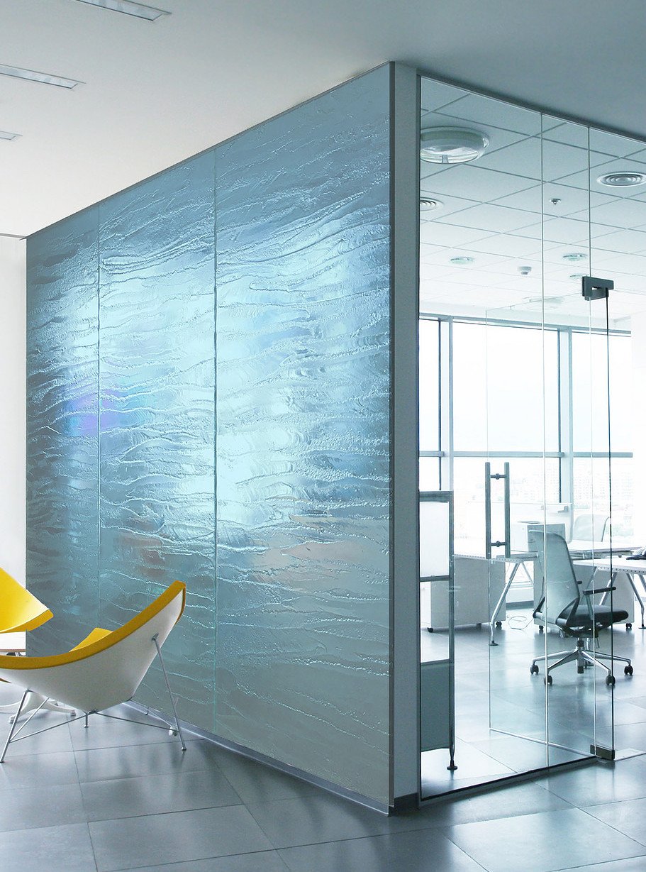 Slumped glass office partition