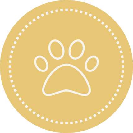 Gold medal with a paw print symbol in the center.