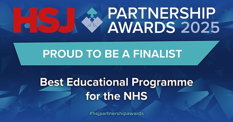 The Bravest Path's award badge for being a finalist in the HSJ Awards Best Educational Programme for the NHS