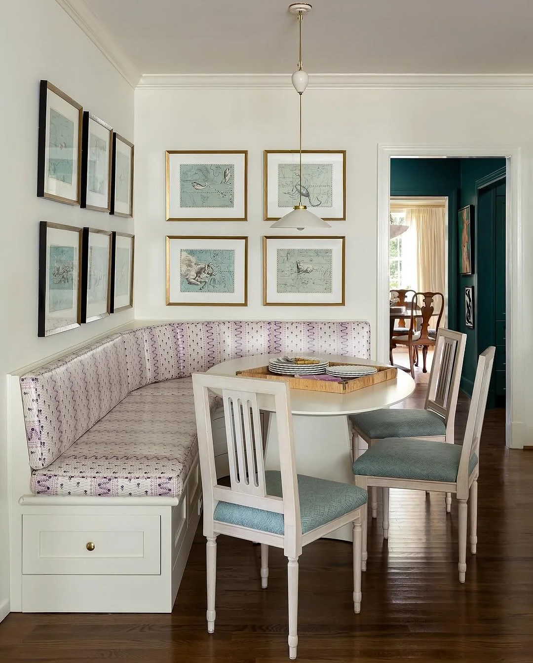 Frame the Unexpected.

This dining nook redefines what a gallery wall can be&mdash;proof that great design doesn&rsquo;t have to follow the rules. Framed zodiac illustrations bring character, texture, and story to a space where conversation naturally