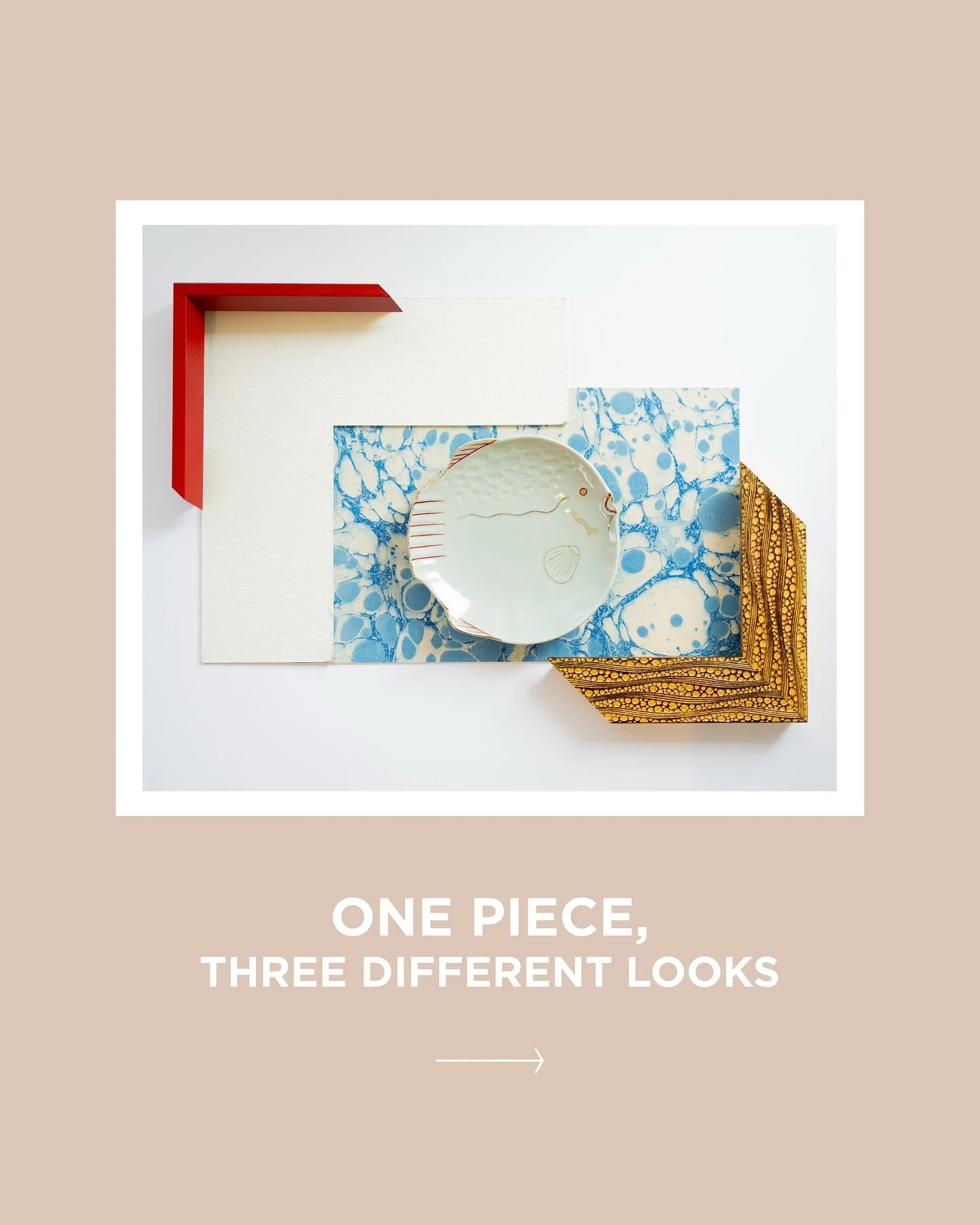 One piece. Three different looks.

That&rsquo;s the power of custom framing&mdash;your art or collectible can be transformed depending on the frame, the background, and where it will live in your home. For this fish plate, we explored three direction