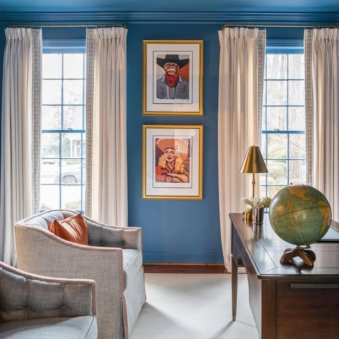 A study in bold color, timeless details, and thoughtfully curated art.

This stunning blue office, designed in collaboration with Lauren Robbins Interiors, proves that functional spaces can still feel layered, elevated, and full of personality. Rich 