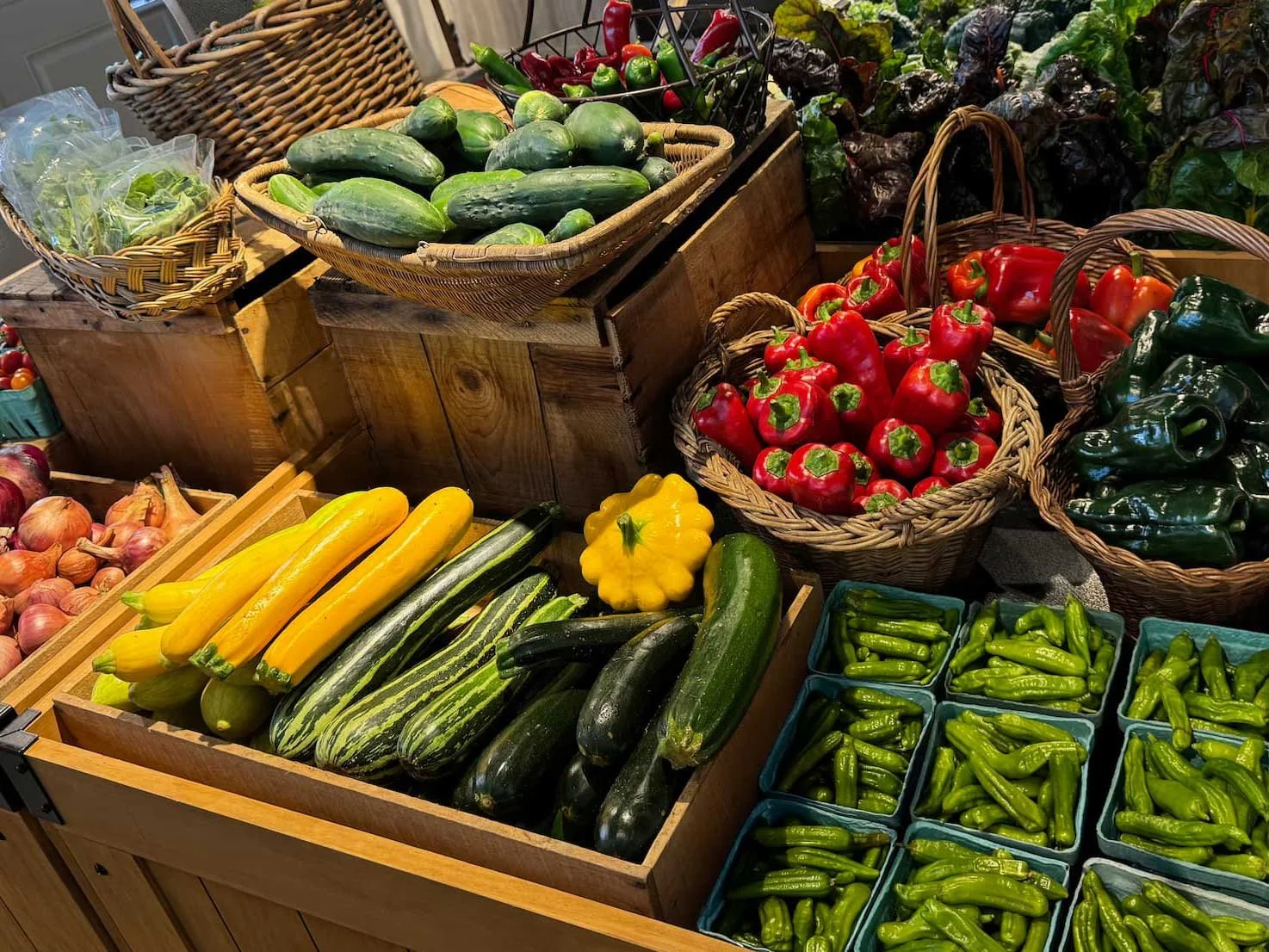 Fresh locally grown vegetables on display at Red Shirt Farm Market  in Lanesborough MA
