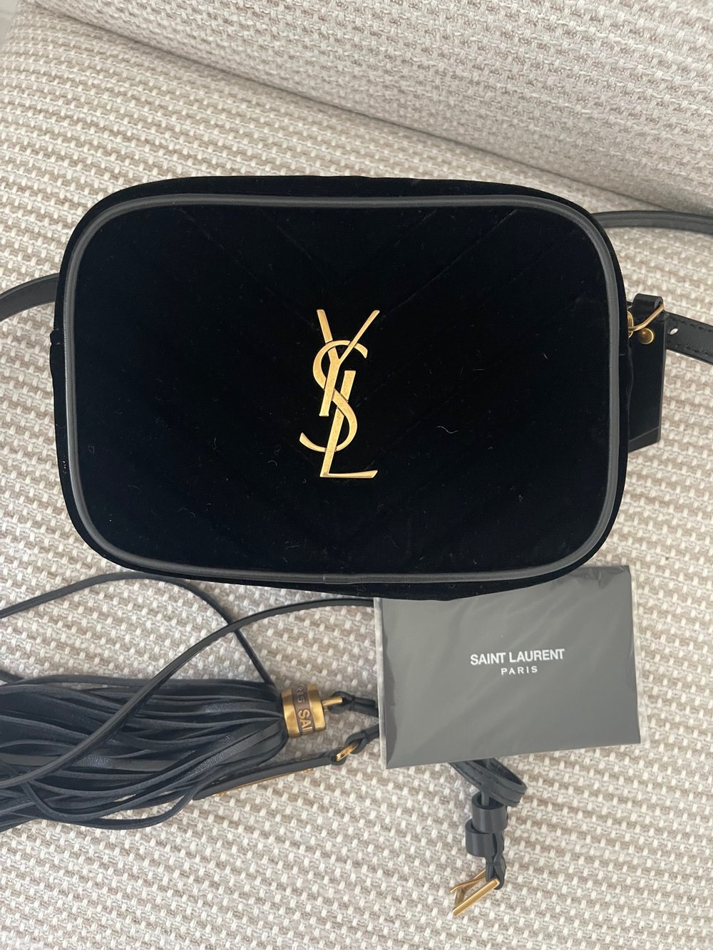 Saint Laurent Velour Matelasse Monogram Lou Velvet Belt Bag — Classics and  Kellys