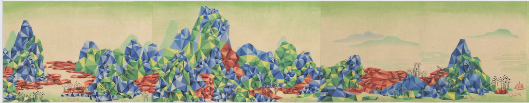 Reconstructed Landscapes 10, 9, 8 together.  Woodblock print with water-soluble colour,  Edition of 30
