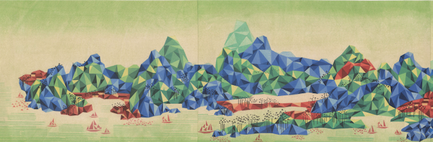 Reconstructed Landscapes 7 and 6 together,  Woodblock print with water-soluble colour,  Edition of 30