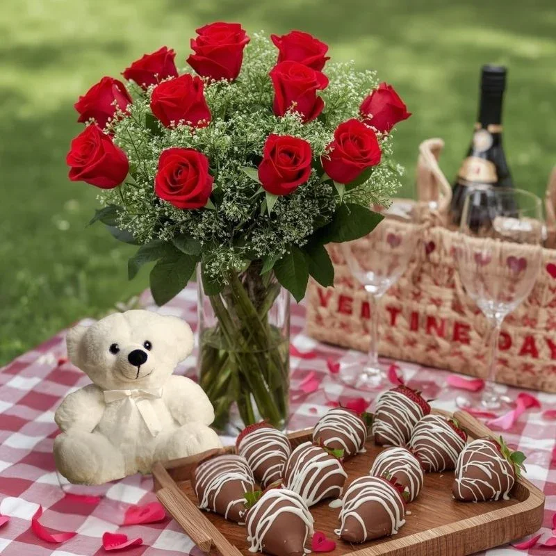 2 Dozen Roses and A Teddy Bear