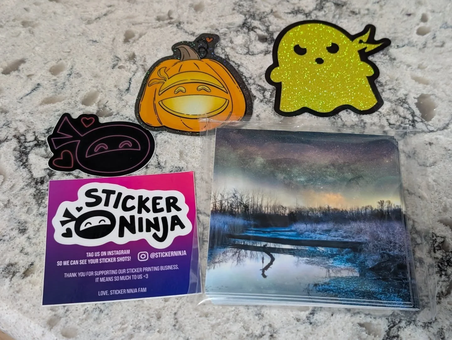 My new stickers arrived from Sticker Ninja! I use stickers of my art to make tile coasters. 🤩