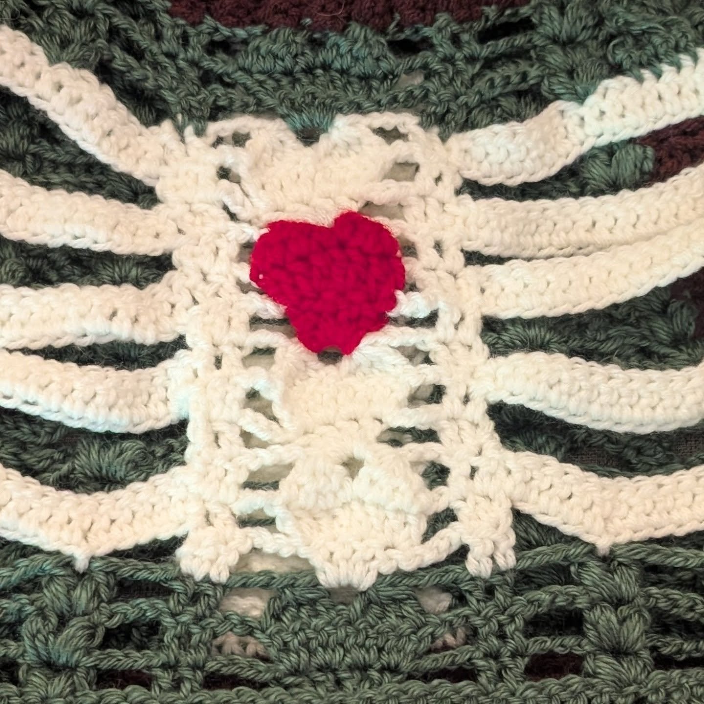 The Anatomy Vest is done! It's so cool! 
It is not blocked, I want the kid to try it on first. 
#crochet #anatomyvest pattern by @grannyflocrochet
