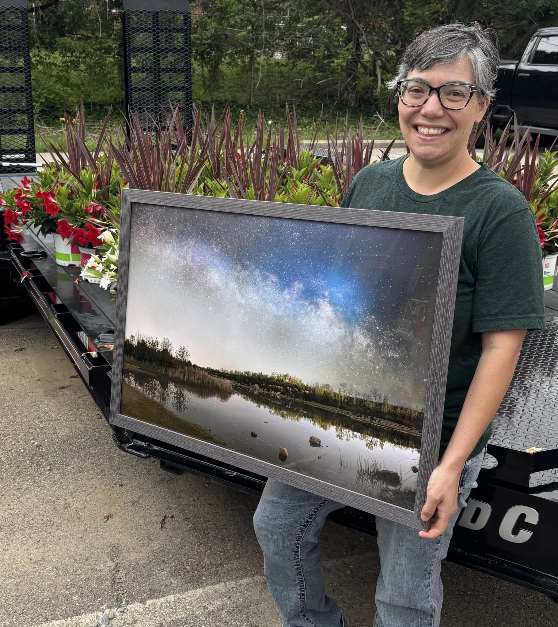 Cori dropping off a framed print of a Milky Way photo taken at Oakes Quarry Park to the Fairborn Parks Department. A thank you for all the help they have offered over the years.