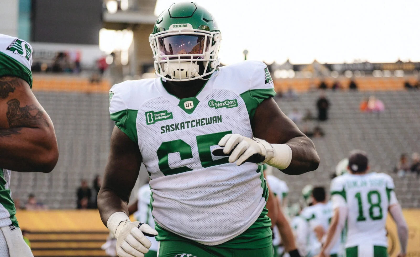 Daniel Johnson playing for the 2025 Saskatchewan Roughriders.