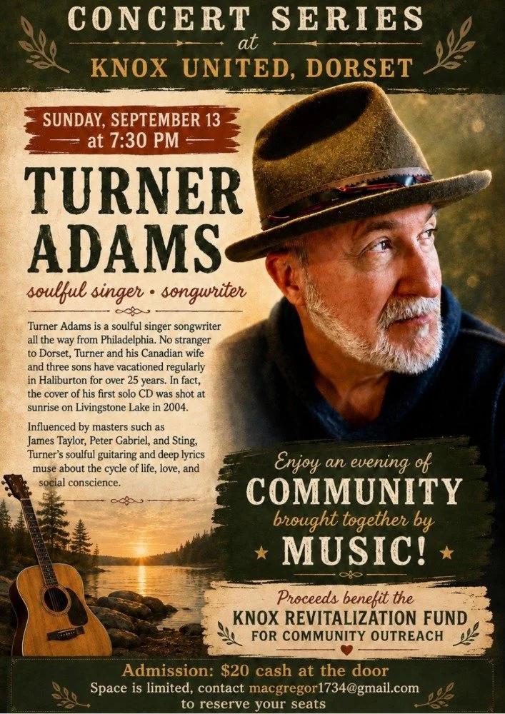 Turner Adams Concert at Knox United Church, Sun Sept 13, 7:30