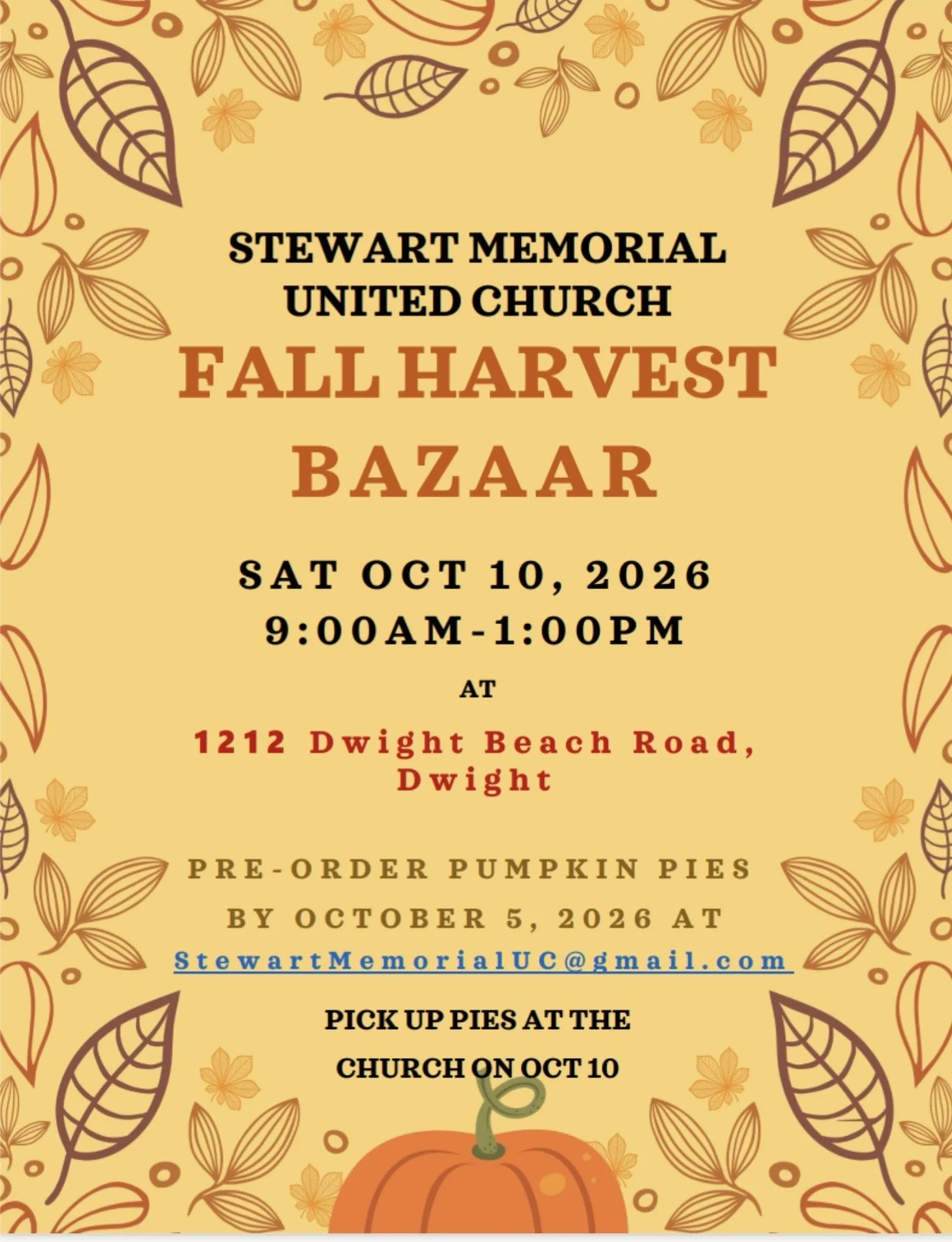 Fall Harvest Bazaar at Stewart Memorial, Sat Oct 10, 9am-1pm