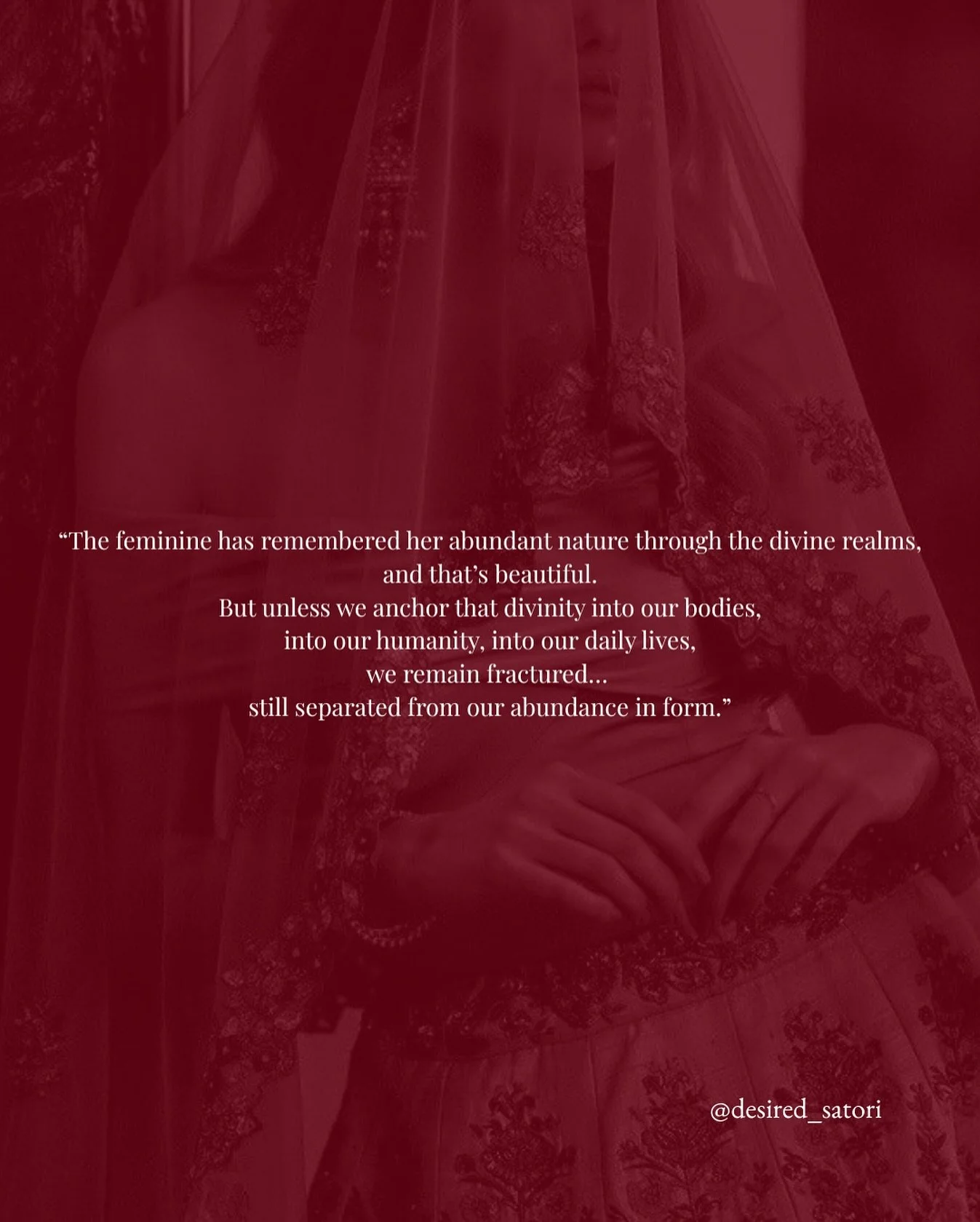 The feminine has remembered her abundance through the divine realms — and that is beautiful. That remembrance was needed.
But unless we anchor that divinity into our bodies, into our humanity, into our daily lives, we remain fractured…