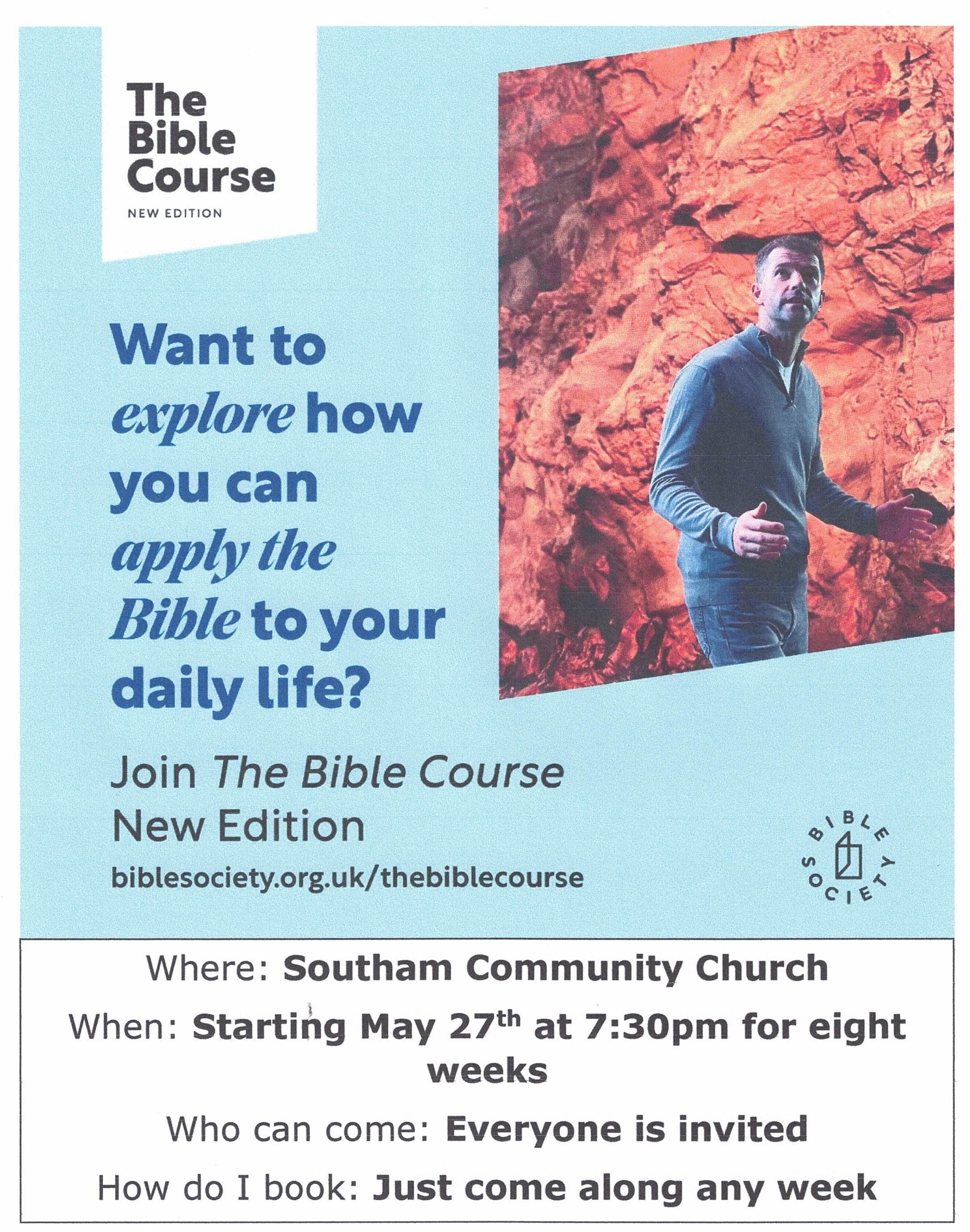 Invite to the BIble course being held at Southam Community Church