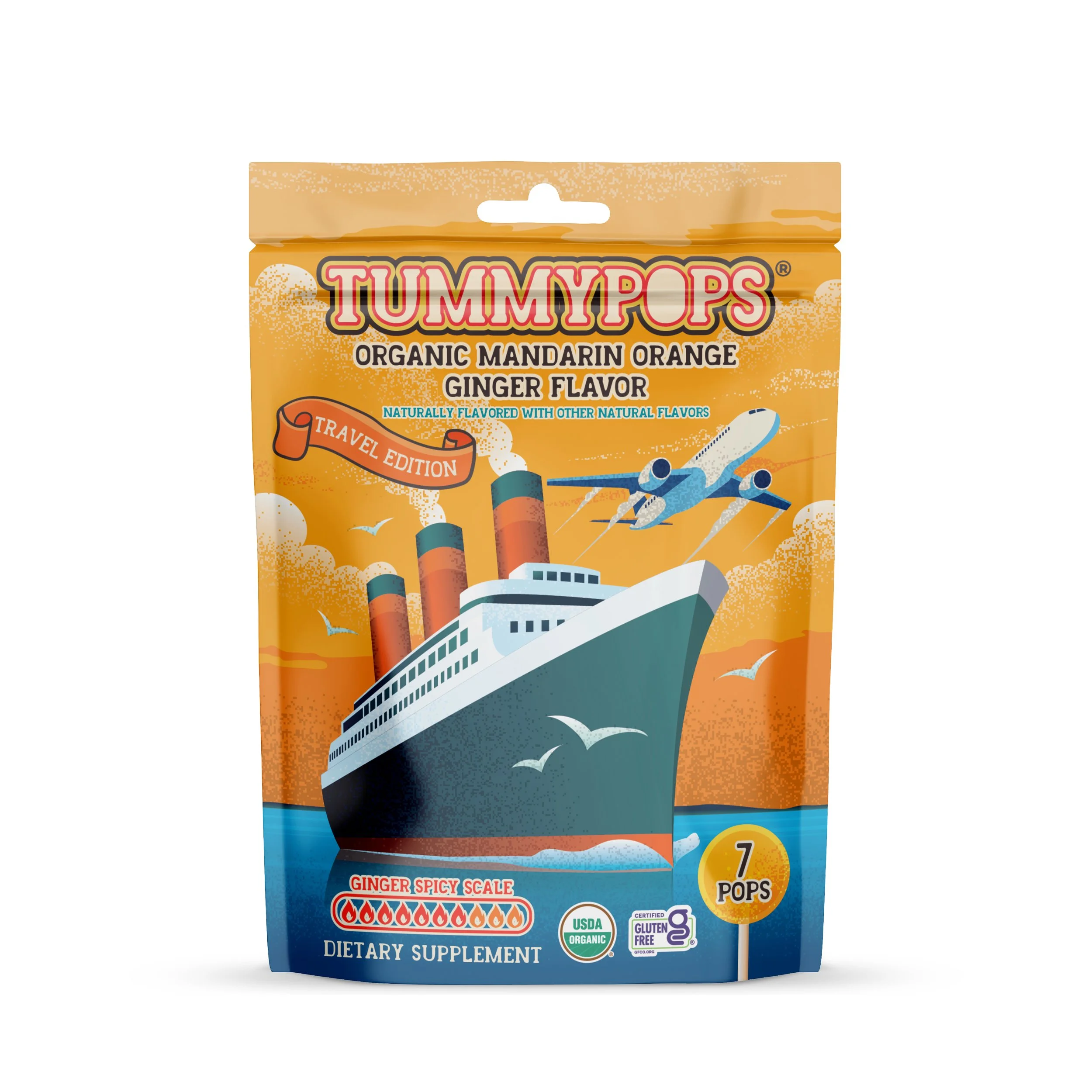 USDA Organic Ginger Tummypops Travel Edition (7 Pops Total)-ORGANIC, GLUTEN FREE, VEGAN, KOSHER-AVAILABLE IN 3 DELICIOUS FLAVORS