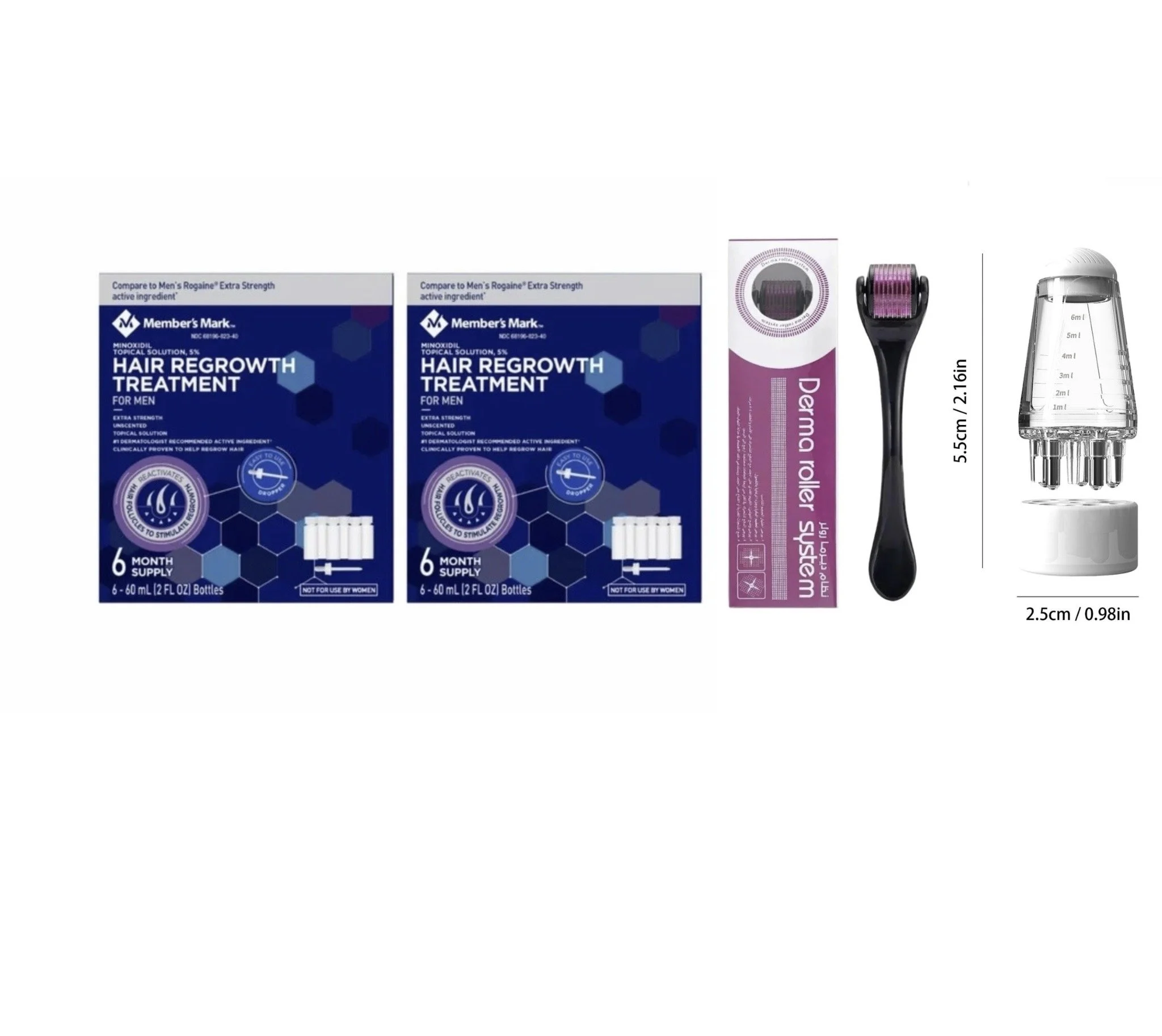 MEMBERS MARK 5% MINOXIDIL SOLUTION - 12 MONTH SUPPLY WITH DERMA ROLLER & SCALP APPLICATOR