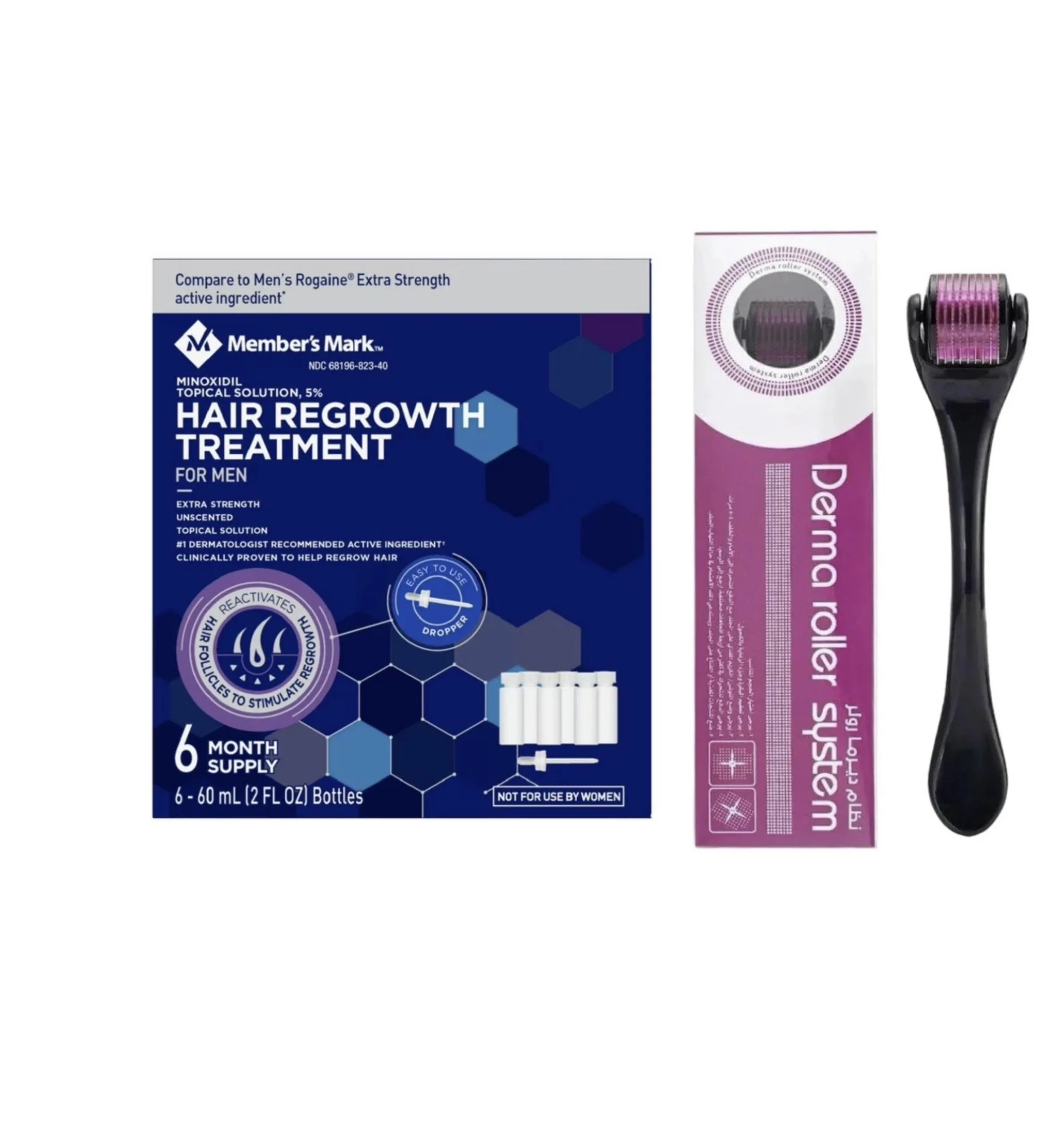 MEMBERS MARK 5% MINOXIDIL SOLUTION - 6 MONTH SUPPLY WITH DERMA ROLLER