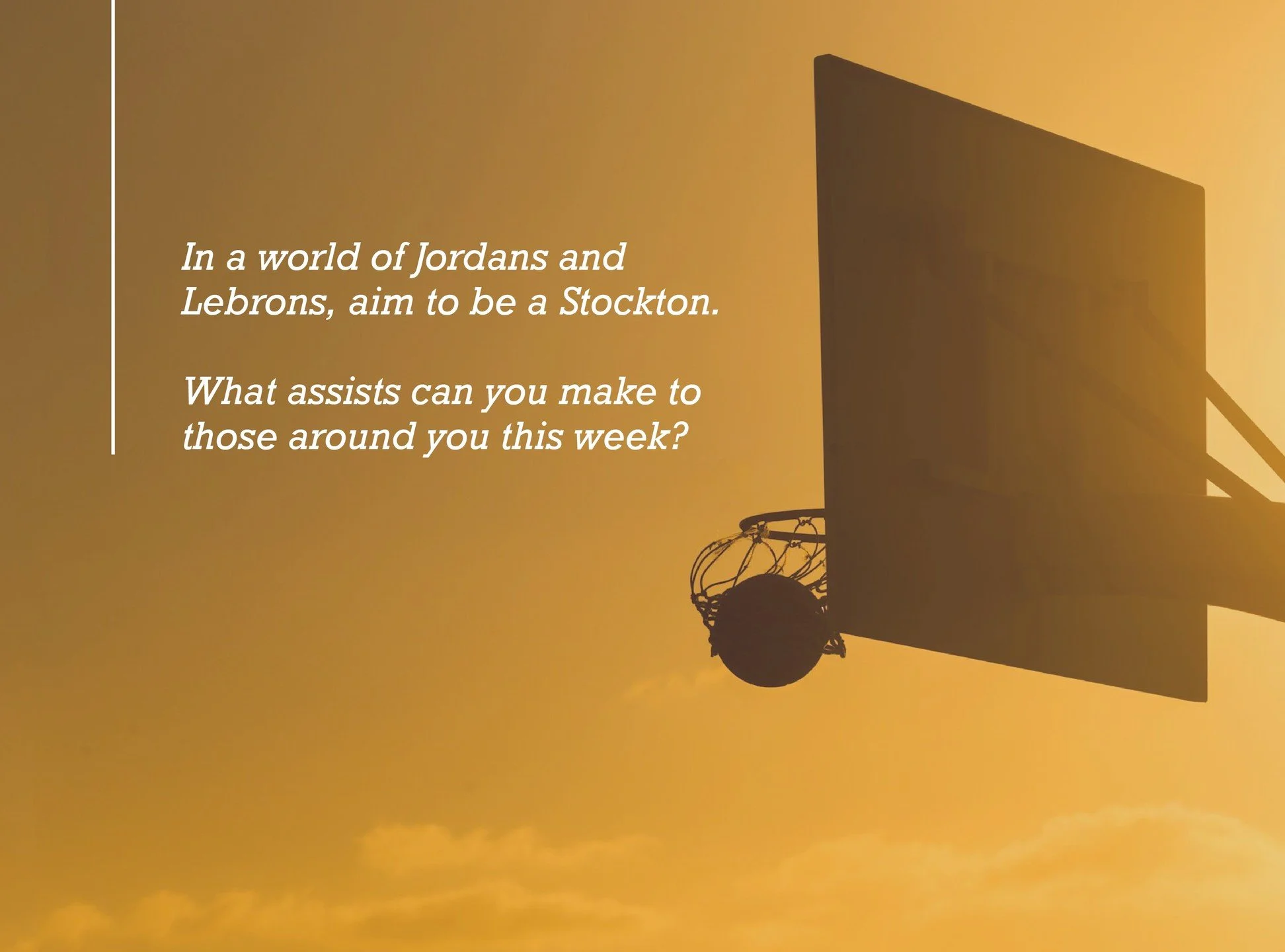 Many young basketball fans grow up dreaming of becoming Michael Jordan or Lebron James. But nobody dreams of becoming John Stockton. In fact, many young fans may have never even heard of him. But I loved watching him play. 

Standing at just over six