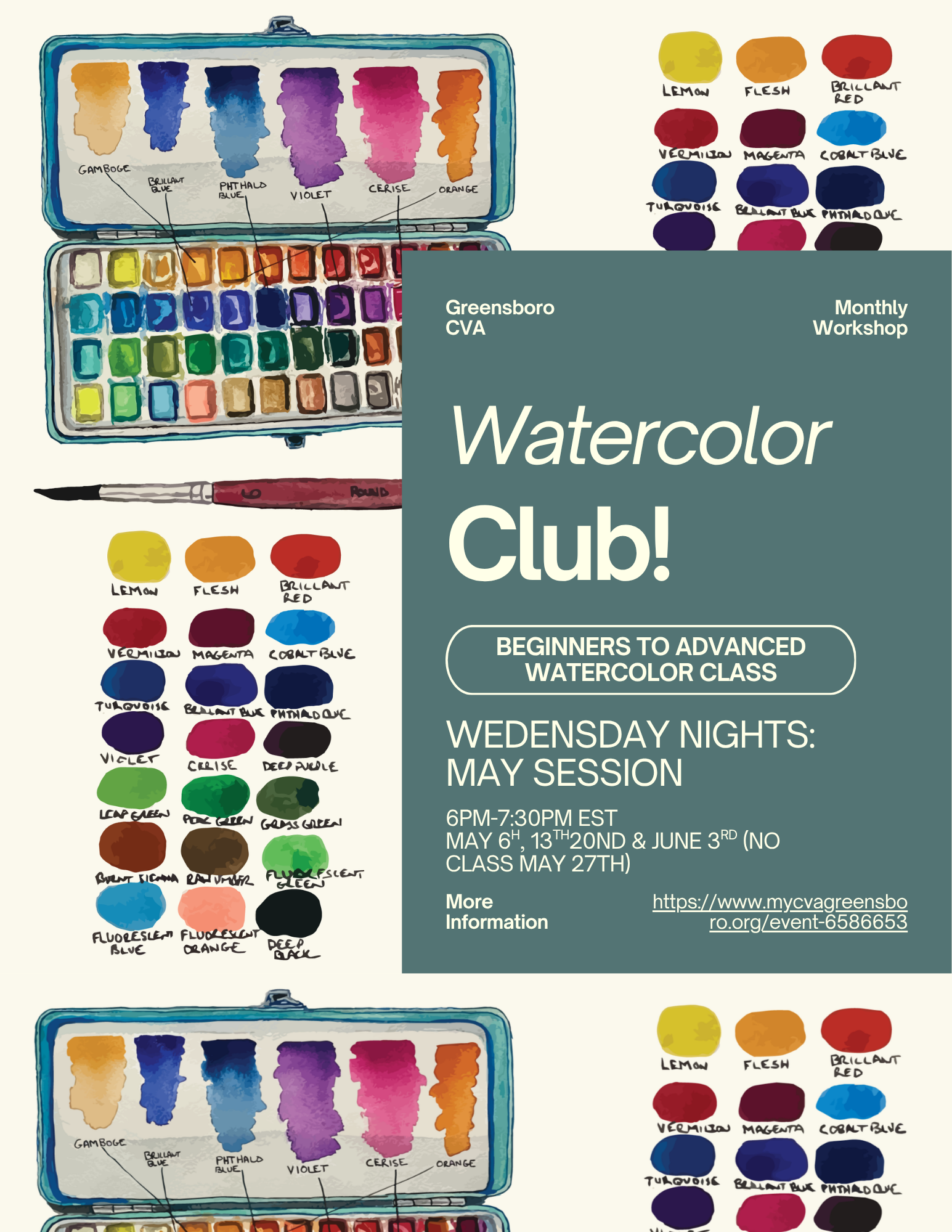 In Person Watercolor Class at The Center For The Visual Arts Greensboro