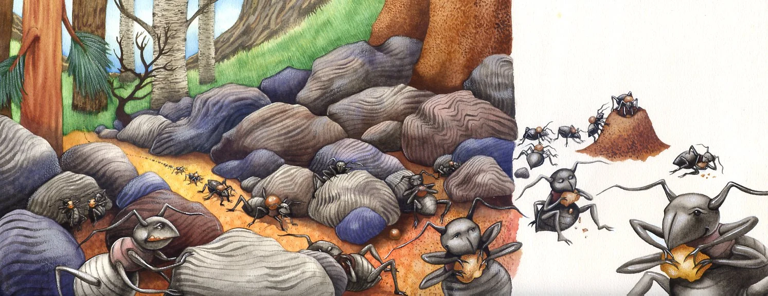 Art Exploration: The Ants Bachanal. Illustration by Marcela Cabrera - Technique: Watercolor