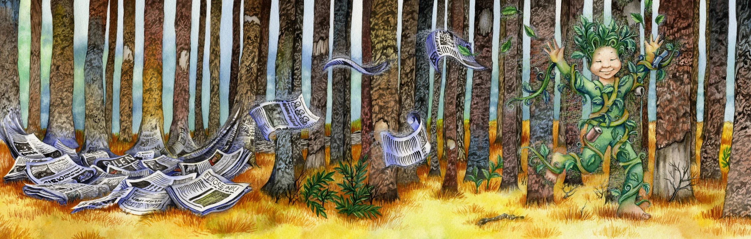 Earth's Treasures in Disguise (Art Exploration)Book Title: The Absent-Minded Toad (English version) by Javier Rondon Published in 1994, Harcourt Brace (USA) Design and illustration by Marcela Cabrera- Technique: Watercolor